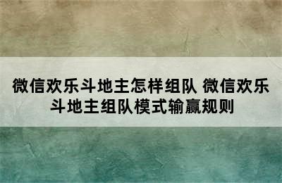 微信欢乐斗地主怎样组队 微信欢乐斗地主组队模式输赢规则